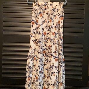 White Floral Back Button Maxi Skirt